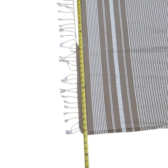 H & M Home 100% cotton beige white striped fringed  31 x 65 oblong table runner - Picture 4 of 10